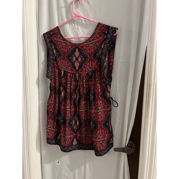 Free People Blue Red Dalia Dream Paisley Side Tie Tank Top Sz S High Low Hem - Picture 5 of 5